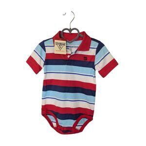 Retro OshKosh Bgosh Boys Striped One Piece Bodysuit French Bulldog 24 Months
